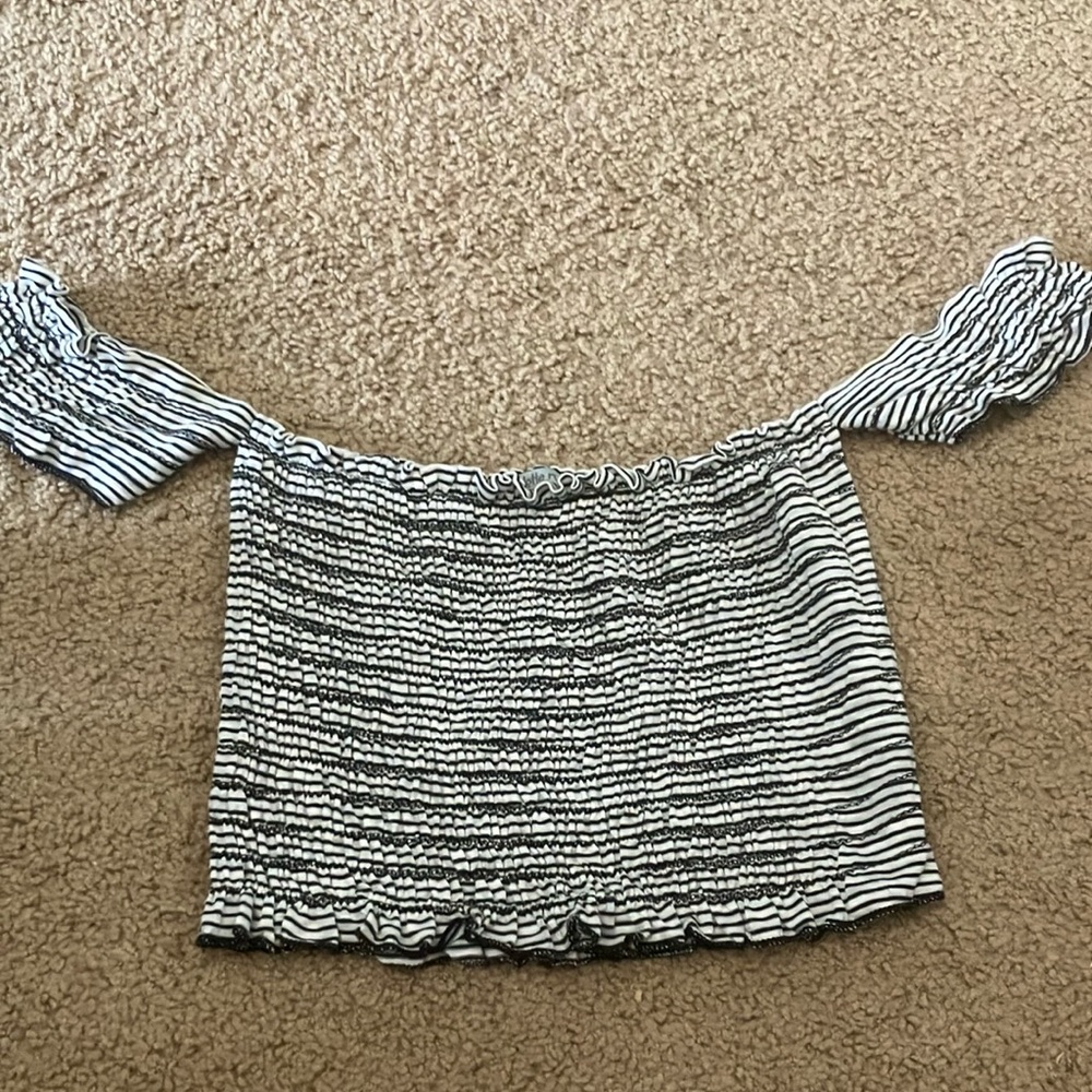 Blue and white elastic crop top